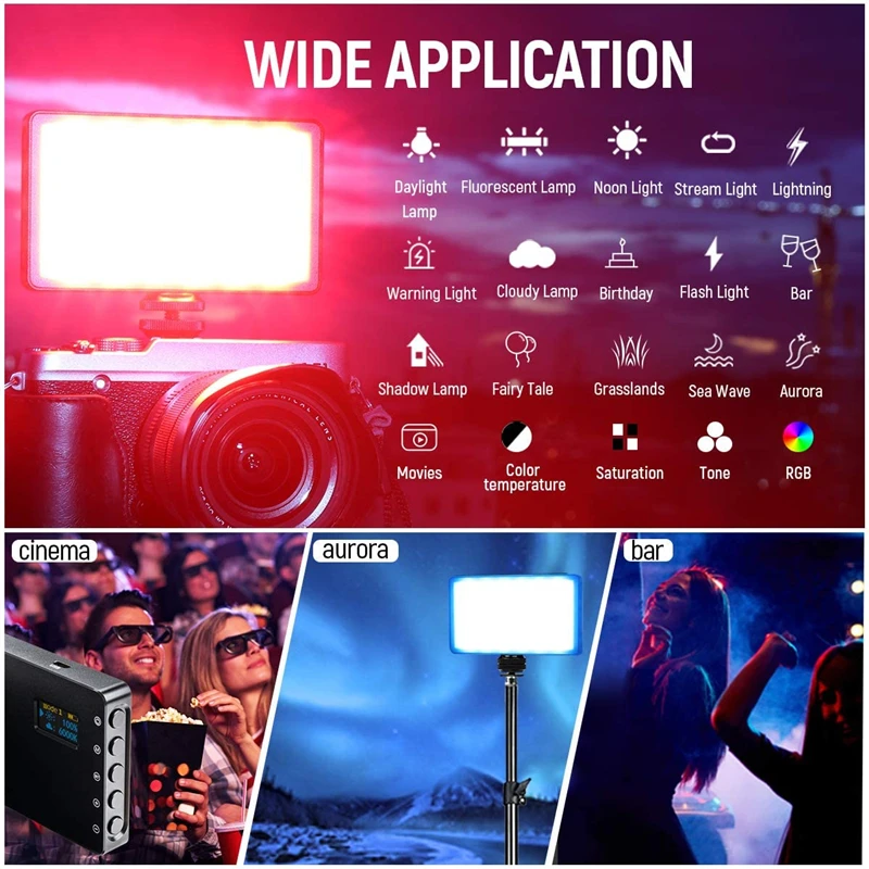 

RGB LED Video Light Portable Mini Rechargeable LED Camera Light for Photography Camcorder Shooting with Dimmable 2500-8500K