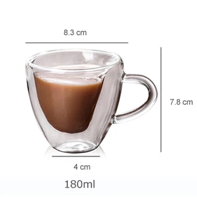 6 oz(180ml) ERMAKOVA Coffee Mug Double Walled Insulated Coffee Tea Beer Cup Glass Heart Shape Espresso Cappuccino Latte Milk Mug Drinkware - Цвет: 6 oz(180ml)