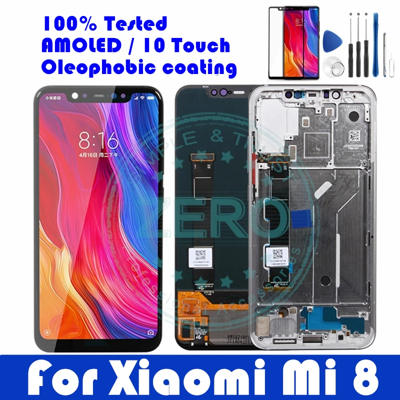 Для Xiaomi Mi 8 ЖК дисплей + рамка 10 Сенсорная панель AMOLED экран Mi8 6 21 ''ЖК дигитайзер