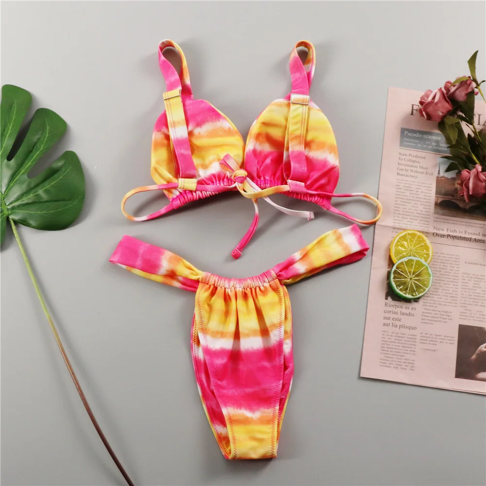 

Sexy Knot Bikini Set Women Push Up Tie Dye Halter Brazilian Swimsuit Bather Bathing Suit Summer Beachwear 2021