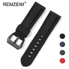 Ремешок резиновый REMZEIM мужской, сменный спортивный силиконовый браслет для наручных часов, черный с однотонной пряжкой, 22 мм 24 мм 26 мм