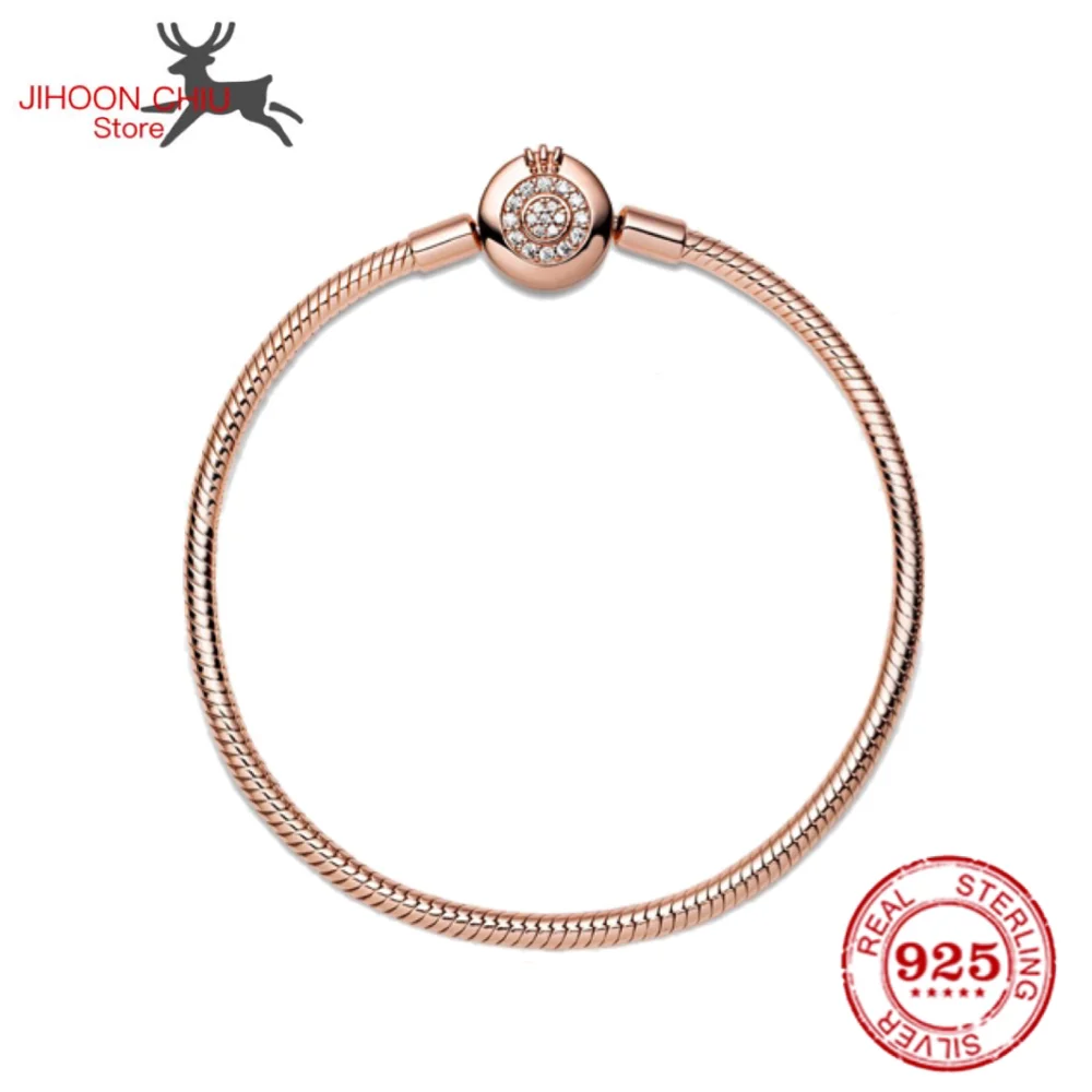 

Hot Sale 100% 925 sterling silver bracelet for Women fit original Pan Charm chain Snake bracelet crown style classic DIY jewelry