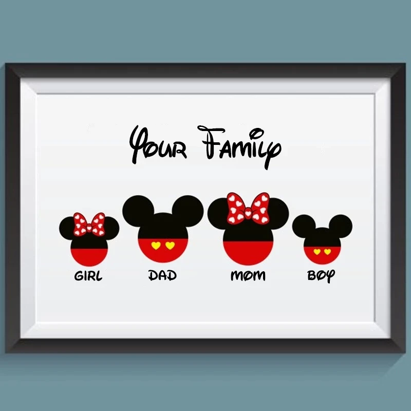

Picture Personalised Home Decor Modular Canvas Painting Modern Mickey and Minnie Print Poster Wall Art Living Room No Framework