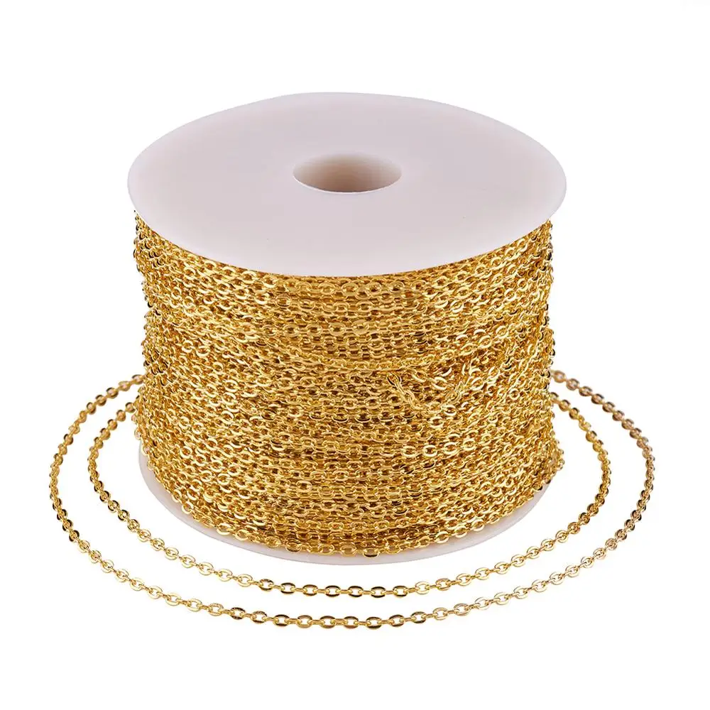 100m/roll Golden Cable Chains Link Unwelded with Spool for DIY Anklet Necklaces Bracelet Jewelry Making Accessories 3x2x0.6mm