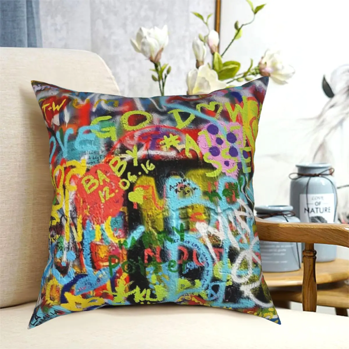 Уличный арт подушка с граффити чехол трафареты &quotБэнкси&quot Спрей поп