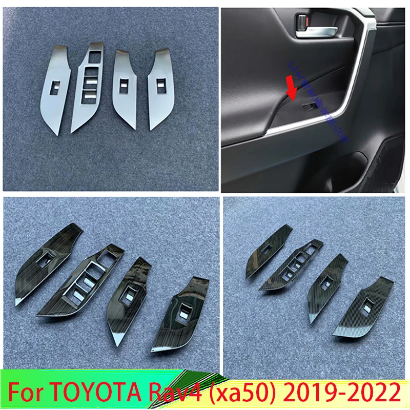 

For TOYOTA Rav4 (XA50) 2019 2020 Carbon Fiber Style Door Window Armrest Cover Switch Panel Trim Molding Garnish