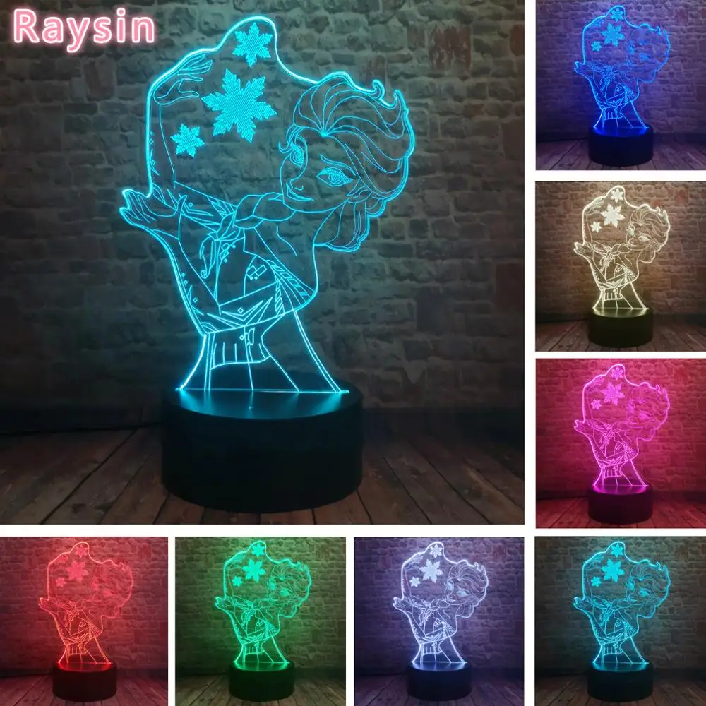 Настольная лампа Amroe с 3d иллюзией принцессы Эльзы светодиодный ночник Снежной