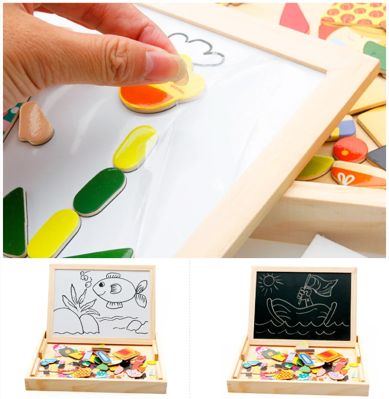 Двухсторонняя деревянная головоломка доска для рисования мультфильм дети