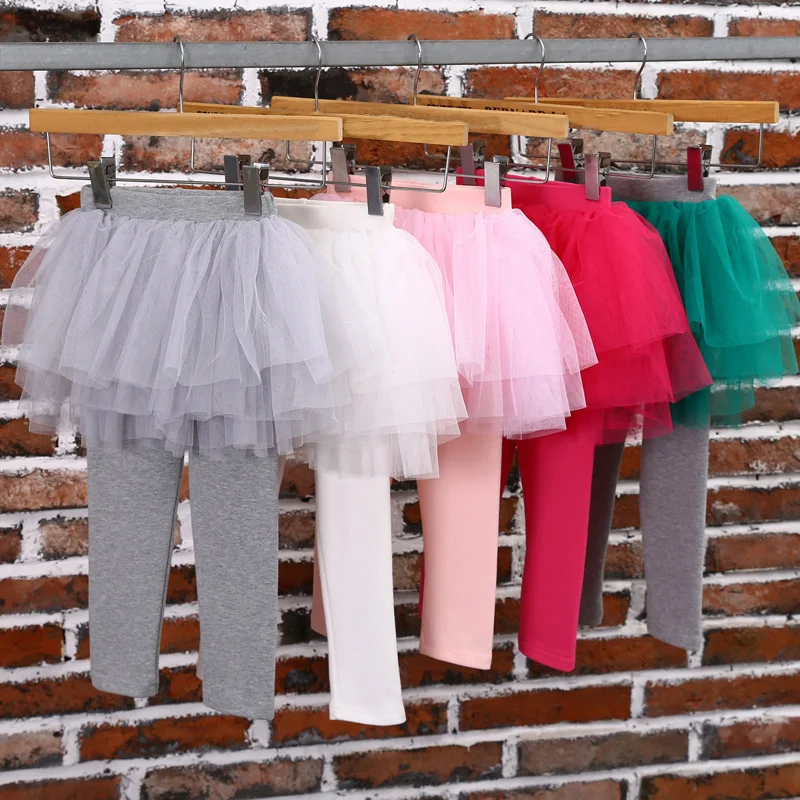 

Леггинсы для девочек, хлопковые, однотонные, с сетчатой юбкой, DT255