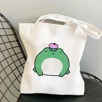 cute frog shopping bag shopper bags tote canvas bag harajuku reusable large capacity kawaii women casual shoulder bag handbag