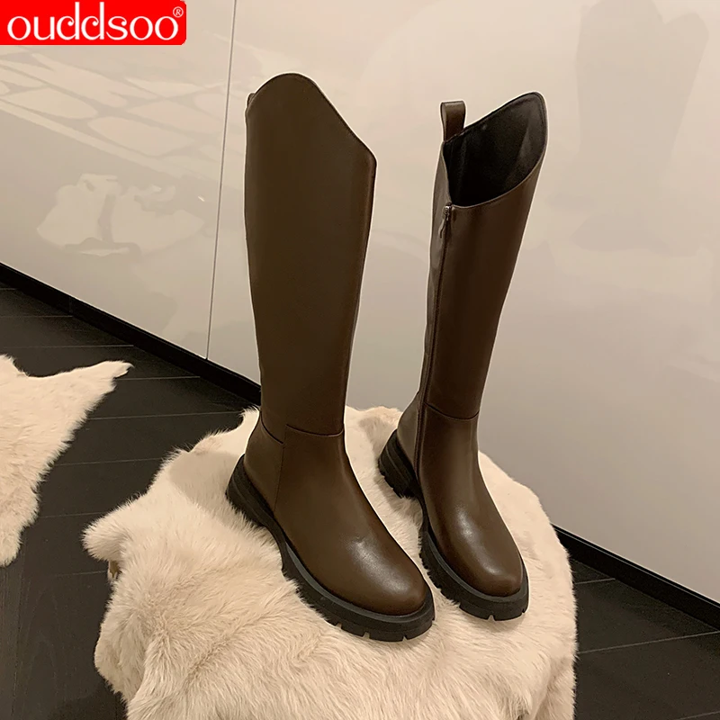 Купи ODS New 2022 Autumn Winter Women's Mid Heel Platform Shoes Black White Brown Chelsea Boots Round Toe Side Zipper Plus Size 43 за 3,390 рублей в магазине AliExpress