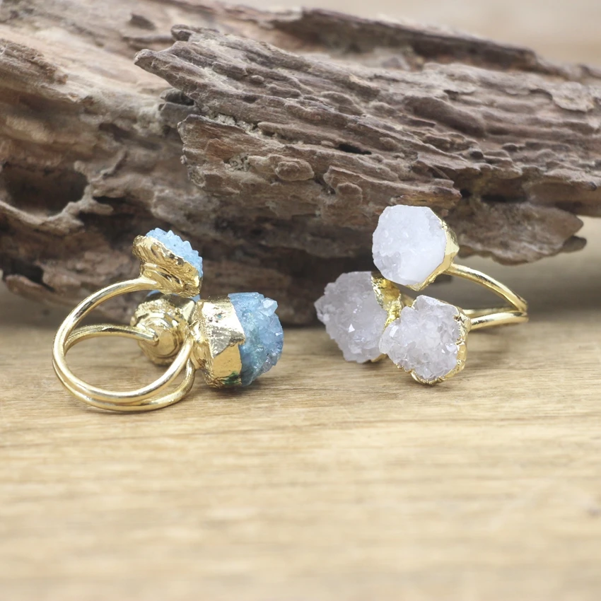 

Natural Druzy Drusy Quartz Golden Rings Brass Bezel Agates Geode Adjustable Fashion Ring Boho Women Jewelry Dropshipping,QC4112