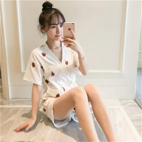 

Pajamas Female Spring and Summer Short-sleeved Japanese Cute Out of Doors Wear Kimono Thin Section of Home Wear Sets Cartoon