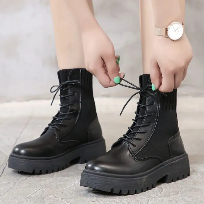 Tuyoki/женские ботинки толстые ботильоны в байкерском стиле модная женская обувь