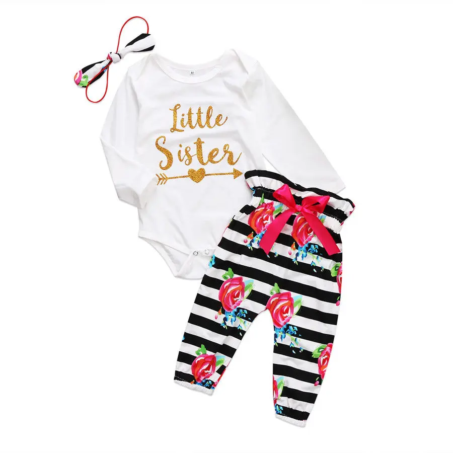 

Костюм-комбинезон для новорожденных 3 шт., топ с треугольным шаговым швом и круглым вырезом, длинные брюки с принтом и повязка для волос с бан...