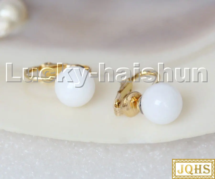 

AAA Natural 10mm Round White Jade Beads Earrings Clip C320