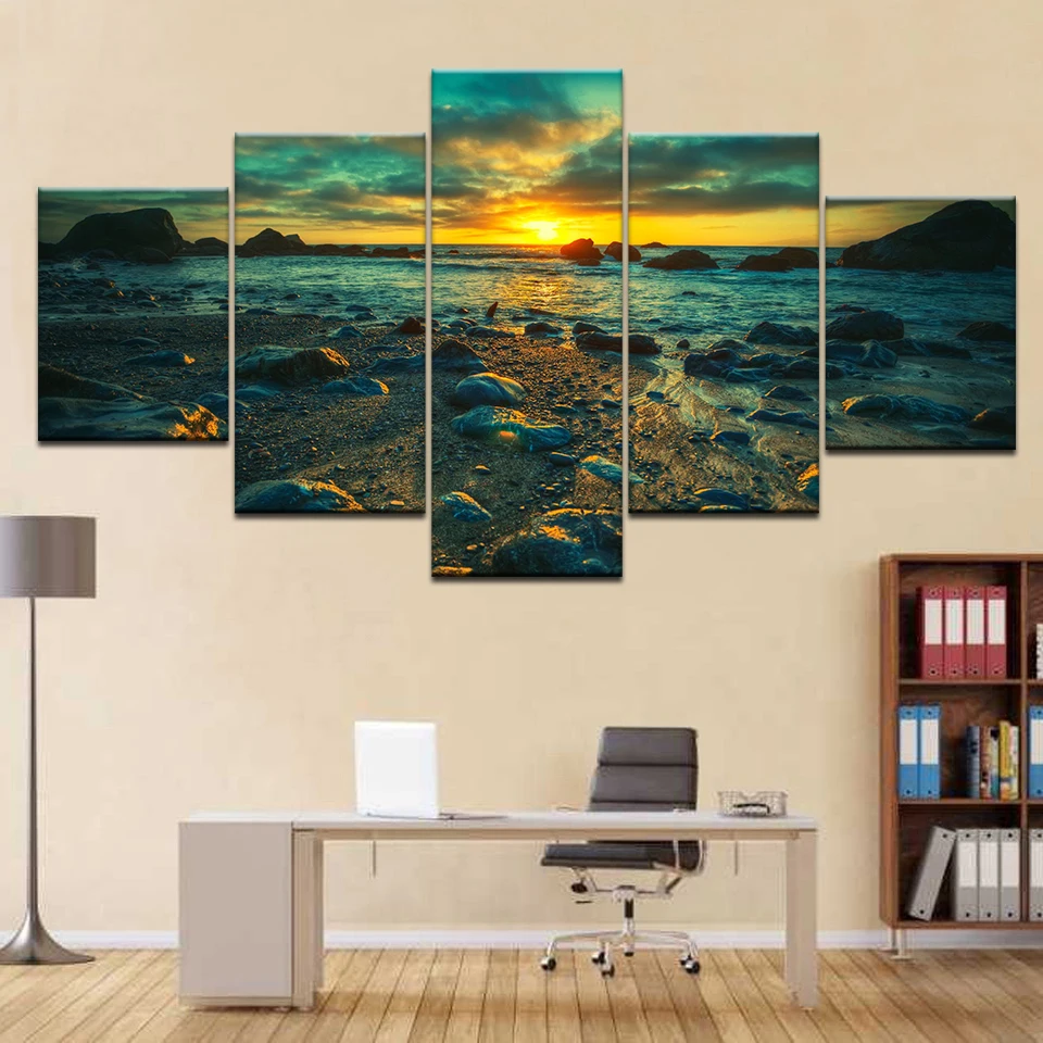 5 Pieces Modular Wall Paintings Beach Sunset Landscape Canvas Painting Print Poster Frame Decor Art Modern Artwork | Дом и сад