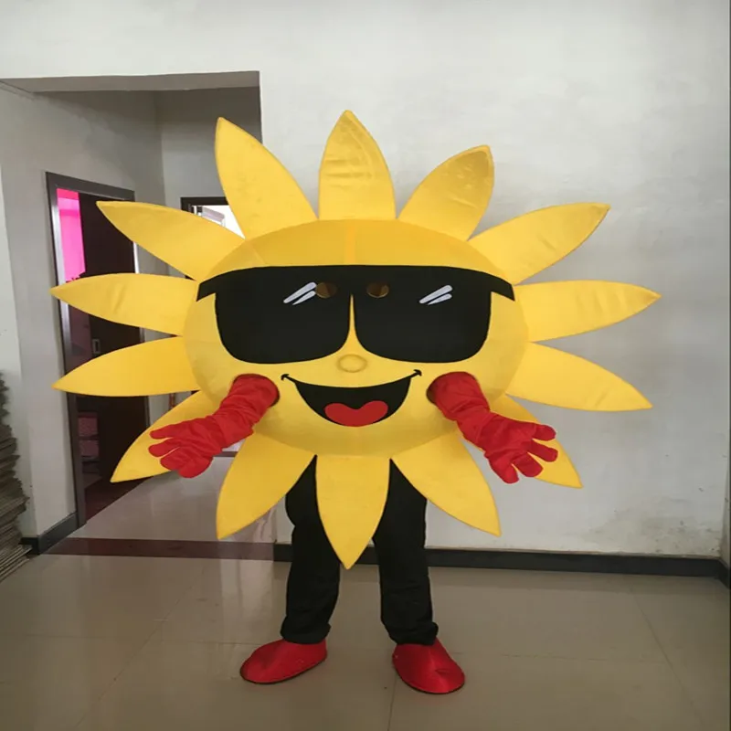 

Cosplay Summer Beach Sunshine Cool Joyful Sunglasses Sun Mascot Costume Custom Cartoon Character Mascotte Suit Kit Fancy Dress