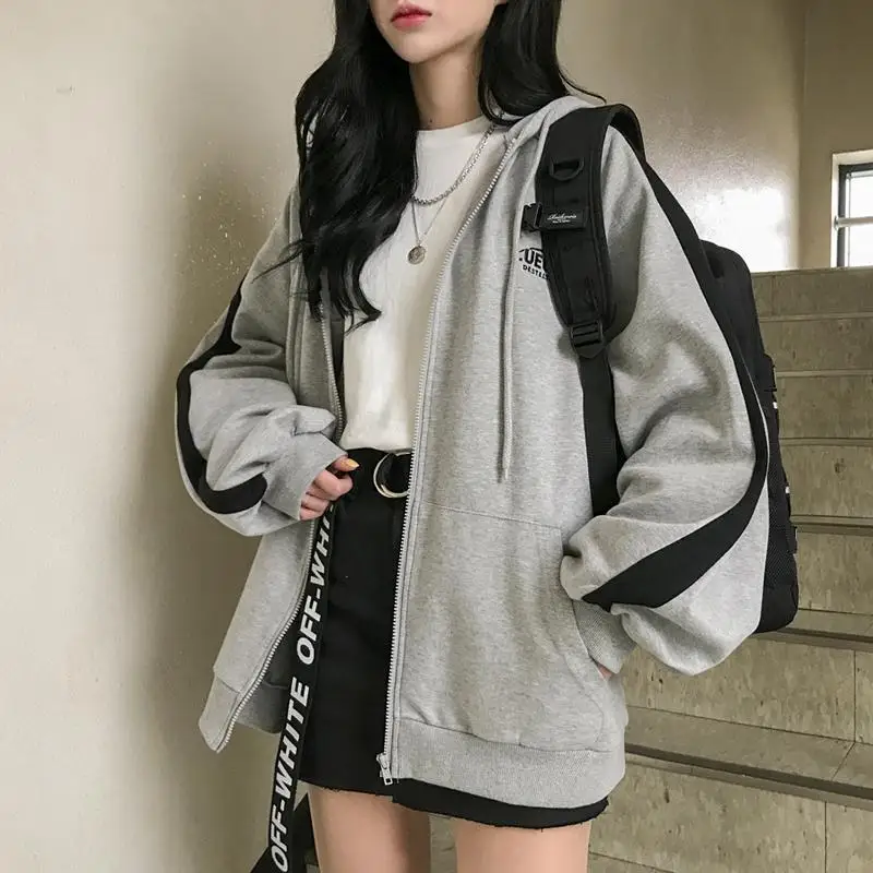 

Women Plus Fleece Hoodies Long Sleeve Streetwear Zip-up Oversize Sweatshirt Jacket Trendy Solid Pocket Hoodies Outwear Coat