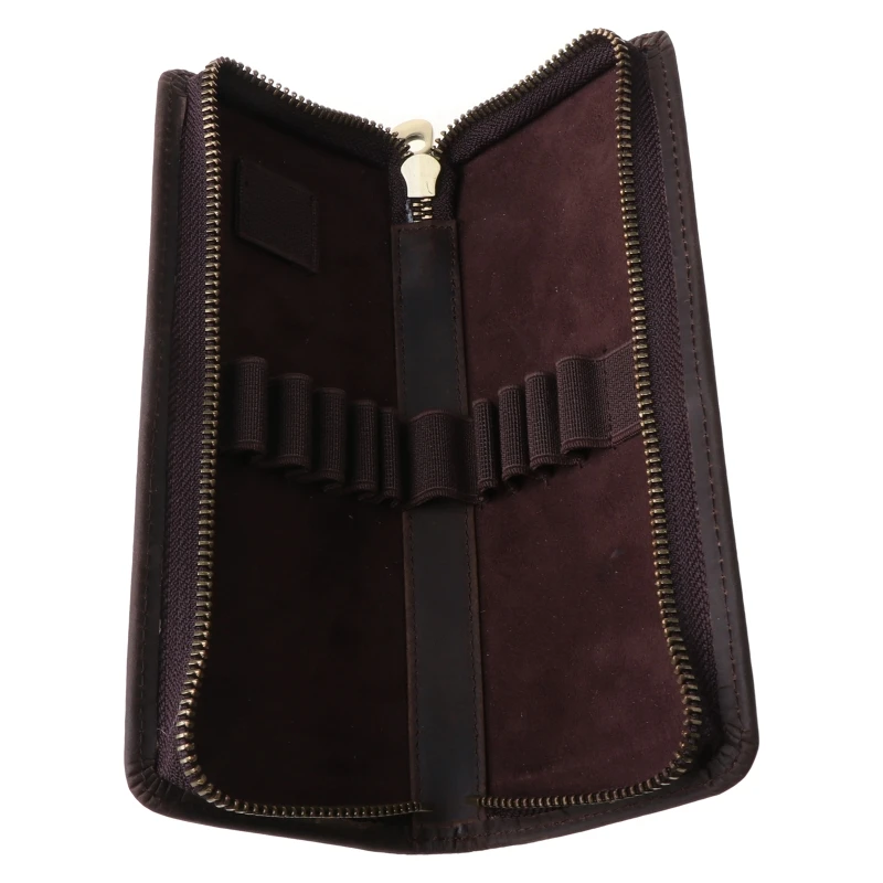 

Handmade Genuine Cowhide Leather Pen Bag Zipper Pouch Pencil Case Retro Storage 090F