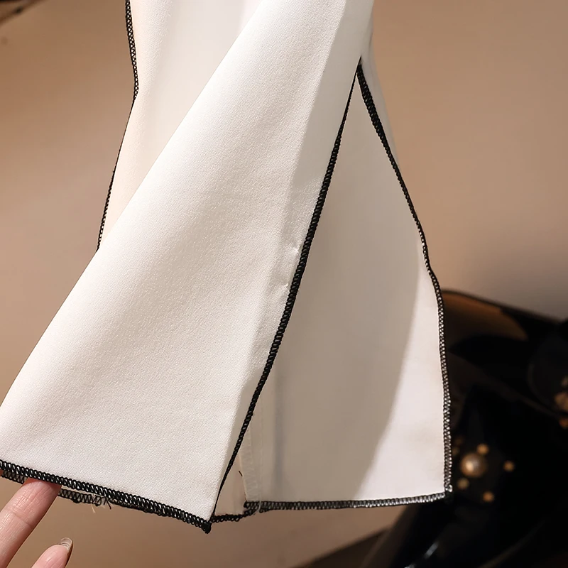 

Big Yards Autumn Outfit New Suit Women Two-Piece Clothing Set Chiffon Shirt Bow Long Skirt Outfit Top Design Clothes Plus L -3XL