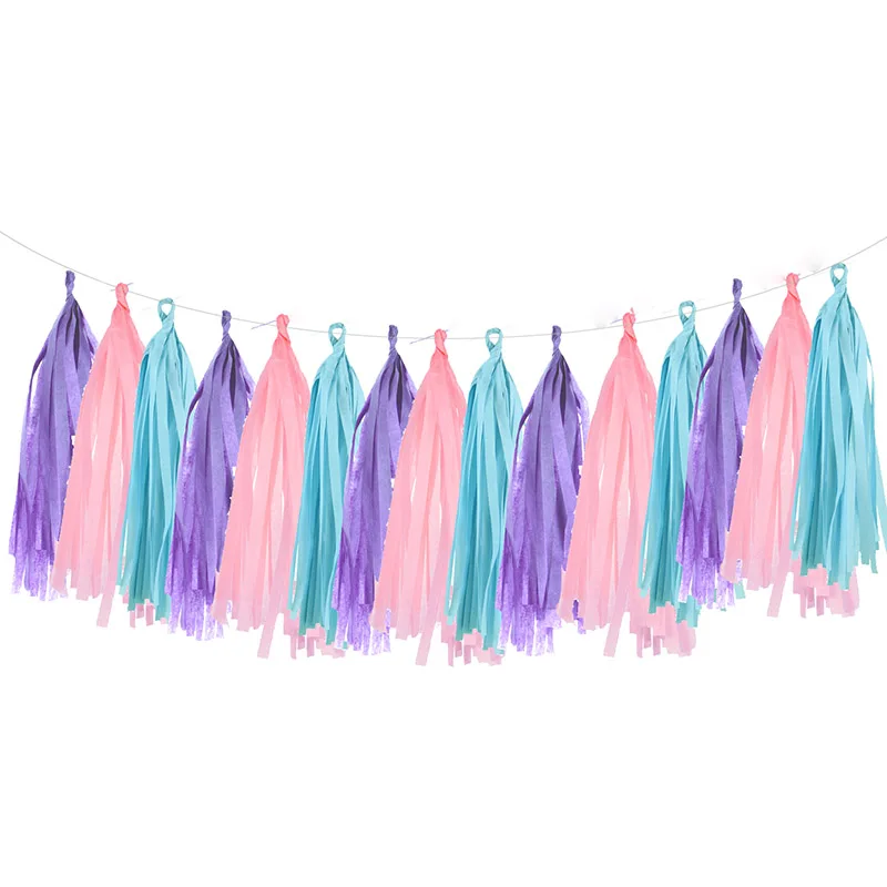 tassel set 3 Бумажный баннер в виде русалки для девочек, украшение для дня рождения, гирлянда в виде хвоста русалки, украшение для девочек - Цвет: tassel set 3