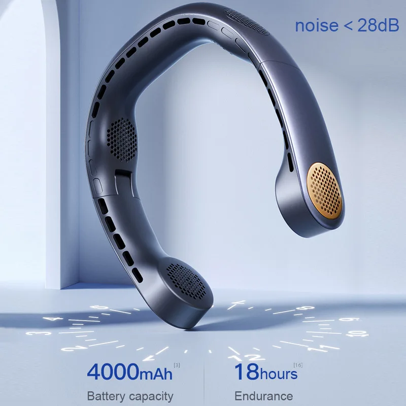 Портативный шейный мини вентилятор без лопастей с зарядкой от USB бесшумный для