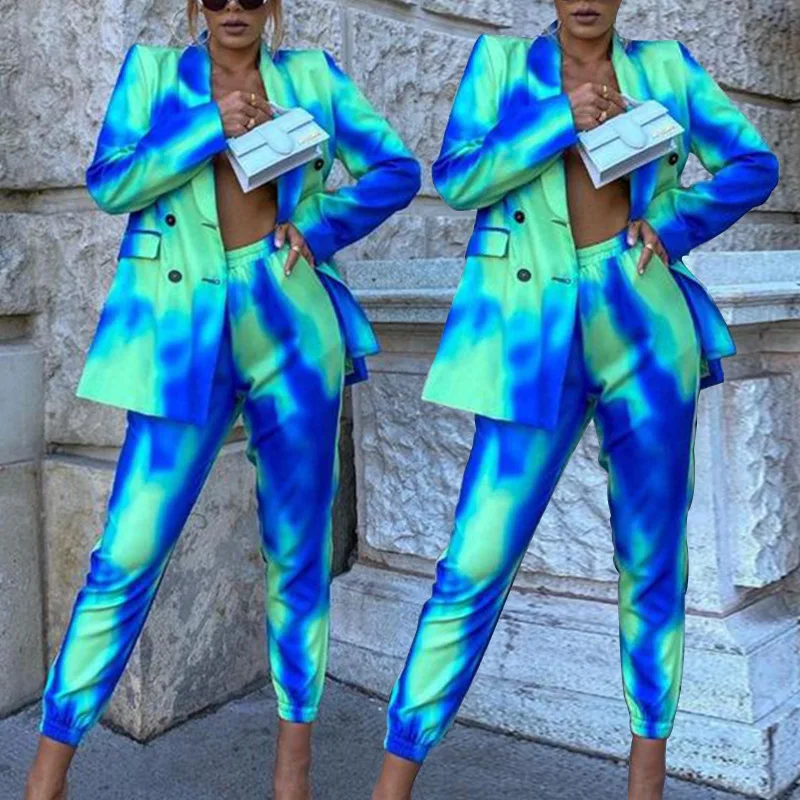 

Spring Fall Streetwear Women's Set Long Sleeve Blazer Pants Suit Office Lady Tracksuit Two Piece Set Fitness Outfits