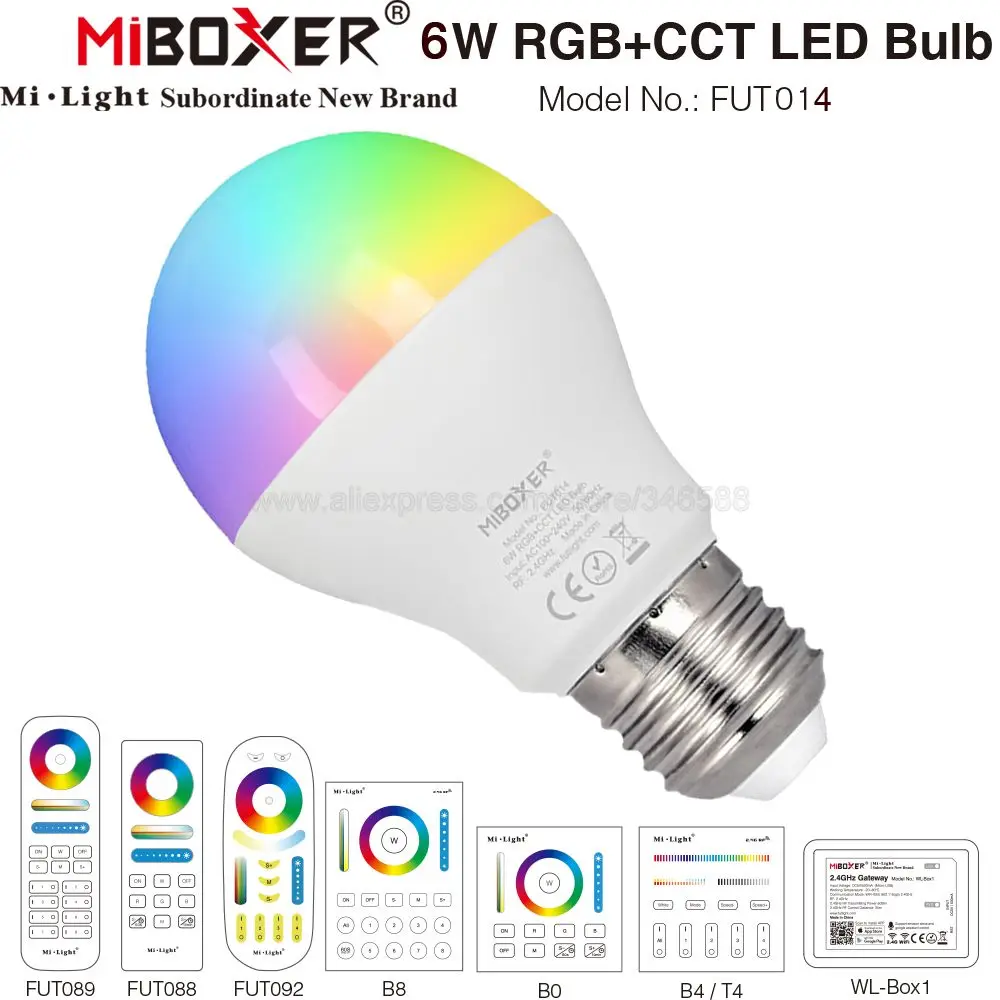 Miboxer 6 вт RGB + CCT светодиодный ная лампа E27 AC85 265V WiFi FUT014 2 4G 4 зонное дистанционное