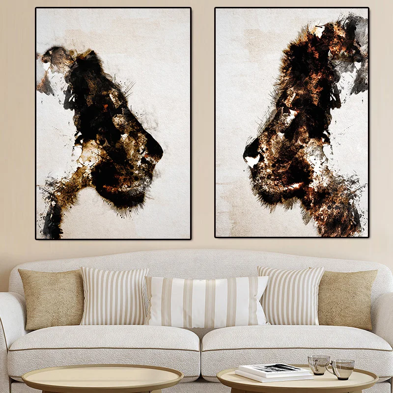 Золотая и черная дикая картина с рисунком животных настенное искусство носорог