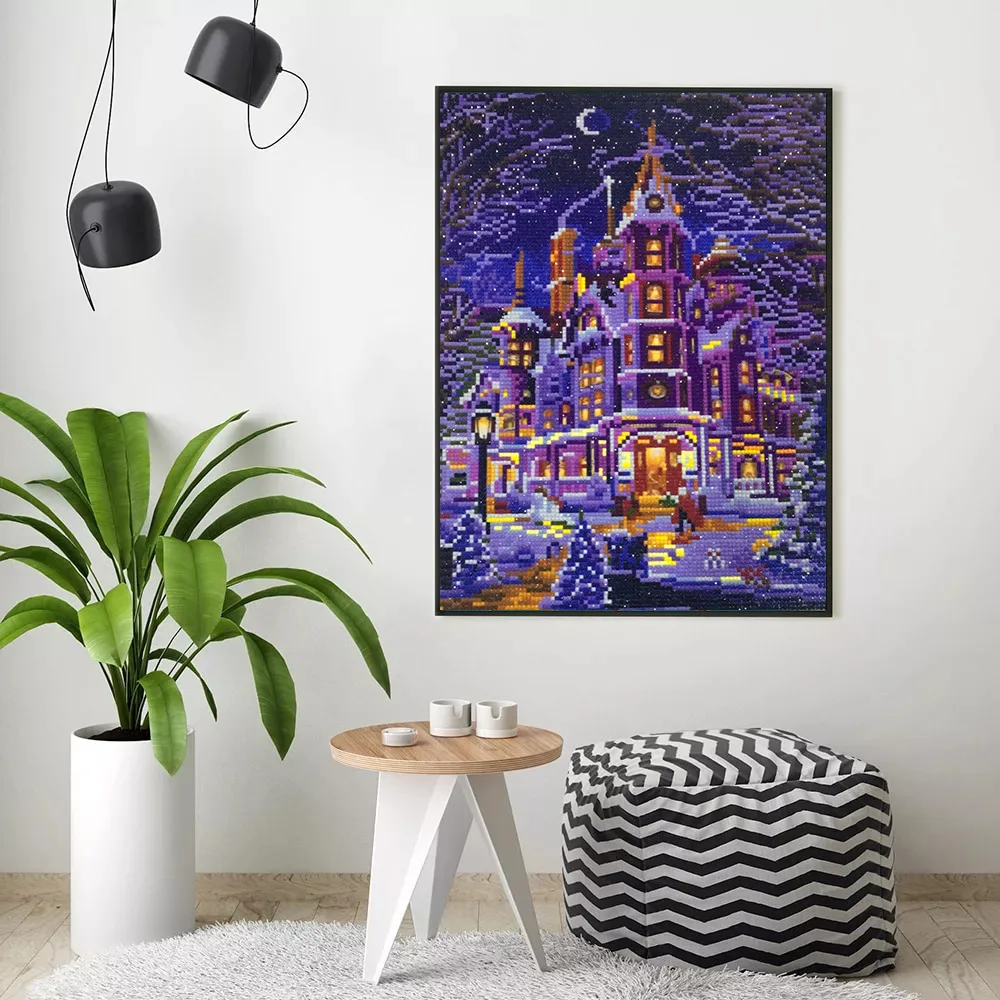 Алмазная мозаика сделай сам картина из круглых страз с светильник кой ночное