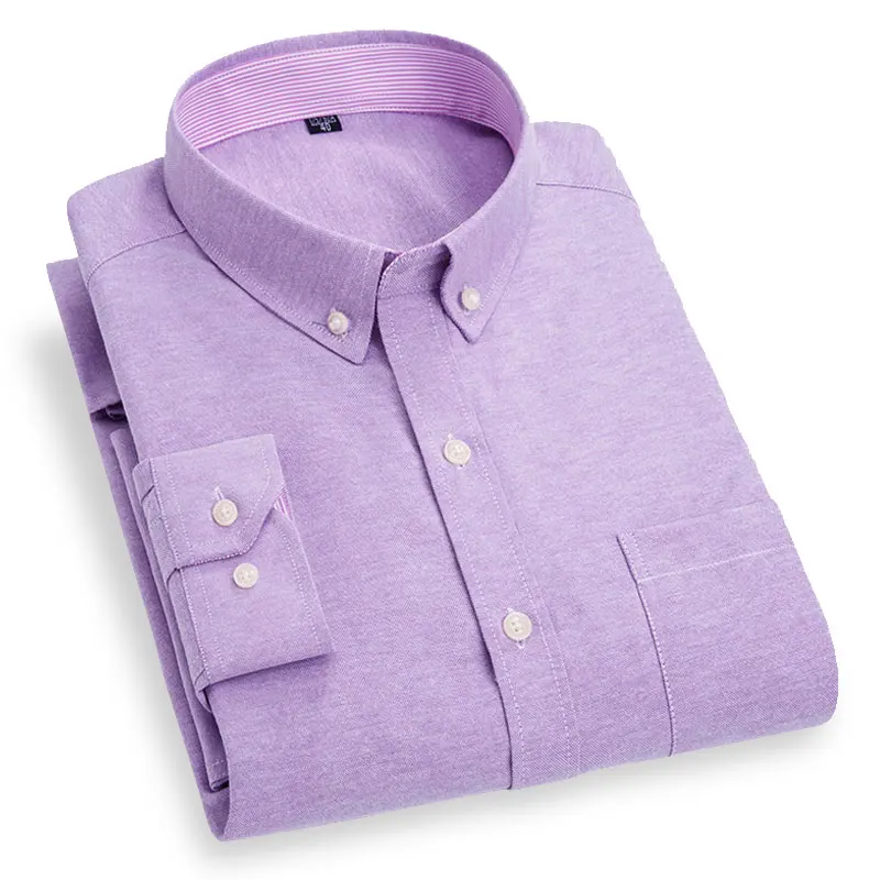 

Spring Autumn New Men's Long Sleeve Oxford Shirts Fashion Solid Color Regular Fit Button-down Collar Social Thick Casual Shirt