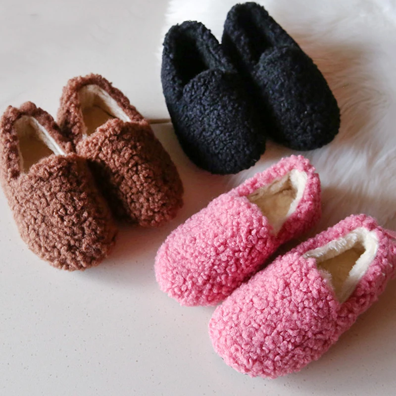 

New Winter Plush Girls Outdoor Children Footwear Casual Baby Girl Soft Comfort Warm Flat Heel Shoes Princess Furry Shoes E10094