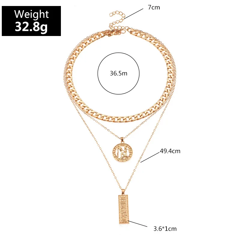 

Fashion Geometric Multilayer Metal Necklace Trendy Constellation Zodiac Pendant Gold Chains Necklaces Jewelry For Womens Girls