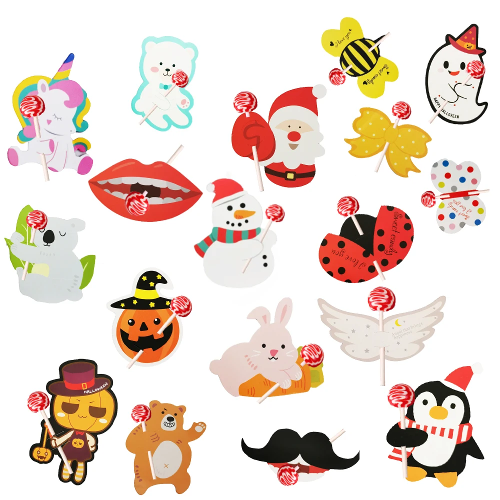 Random Mixed 50Pcs Держатель для леденцов, бумажные карты для конфет, леденец, украшение, карта с мультяшным принтом, на Хэллоуин, Рождество, день рождения, конфета, аксессуары - Цвет: Random Mixed 50Pcs