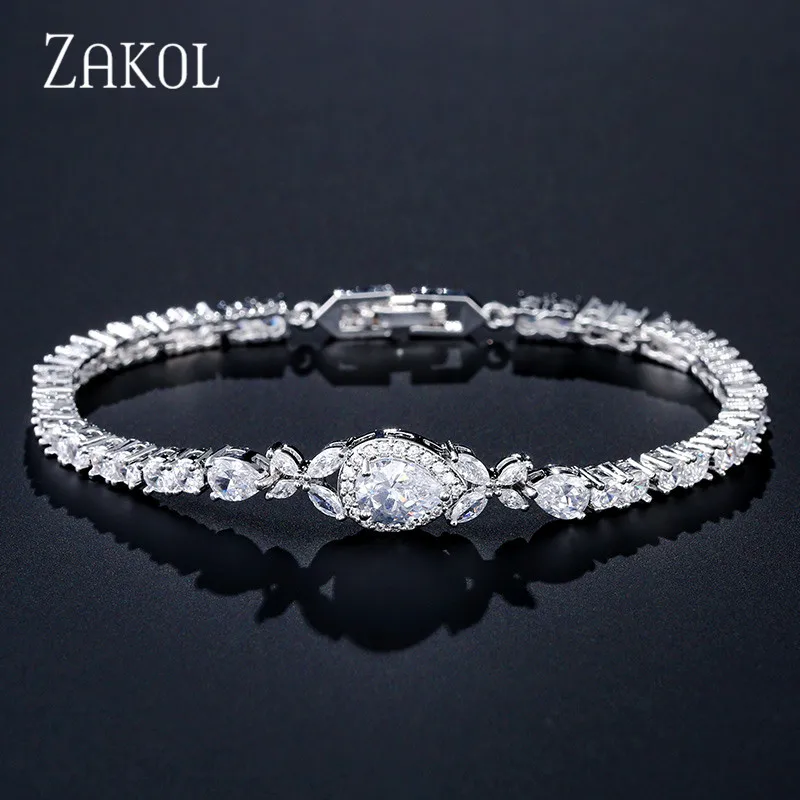 ZAKOL модные капли воды кубического циркония цепи звенья браслеты и для женщин
