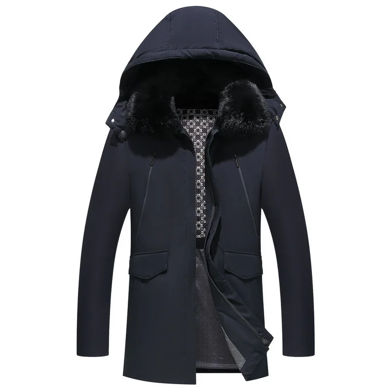 

men middle-aged long thickening in the down jacket to keep warm winter cotton-padded clothes big yards dad put the coat