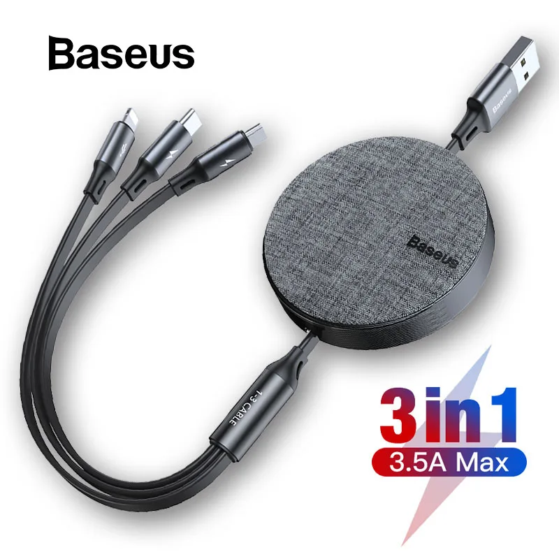 Baseus 3 в 1 USB кабель для iPhone XR Xs Max usb type C кабель для samsung S10 Xiaomi mi 9 зарядный кабель mi cro USB гибкий кабель