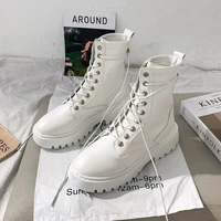 combat boots women white leather motorcycle boots mid heeled gothic shoes winter warm fashion black ankle boots botas de mujer