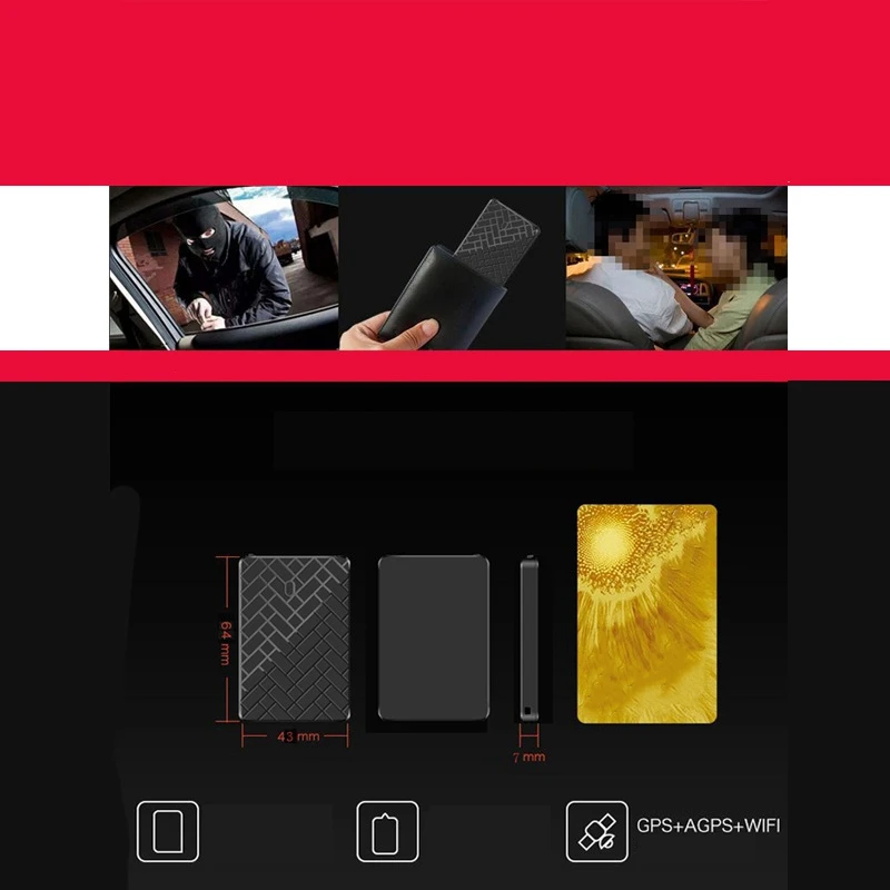 

GPS Tracker Card Type No-Mount GPS Positioner 950MAh Battery Compact and Thin for Children, Elderly, Pets, Vehicles