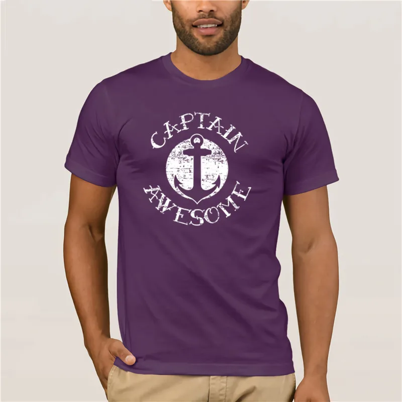 

personality T-shirt new men Captain Awesome 100% Cotton Nautical Sailor Anchor Gift for mans tshirt