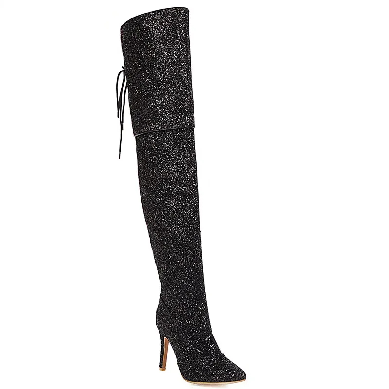 Женские свадебные сапоги до бедра sgesвье с блестками золотистые серебристые