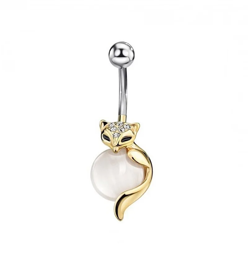 

14G Cute Belly Button Ring Sexy Navel Piercing Fox Belly Ring Surgical Steel Ombligo Bar Pircing Body Jewelery