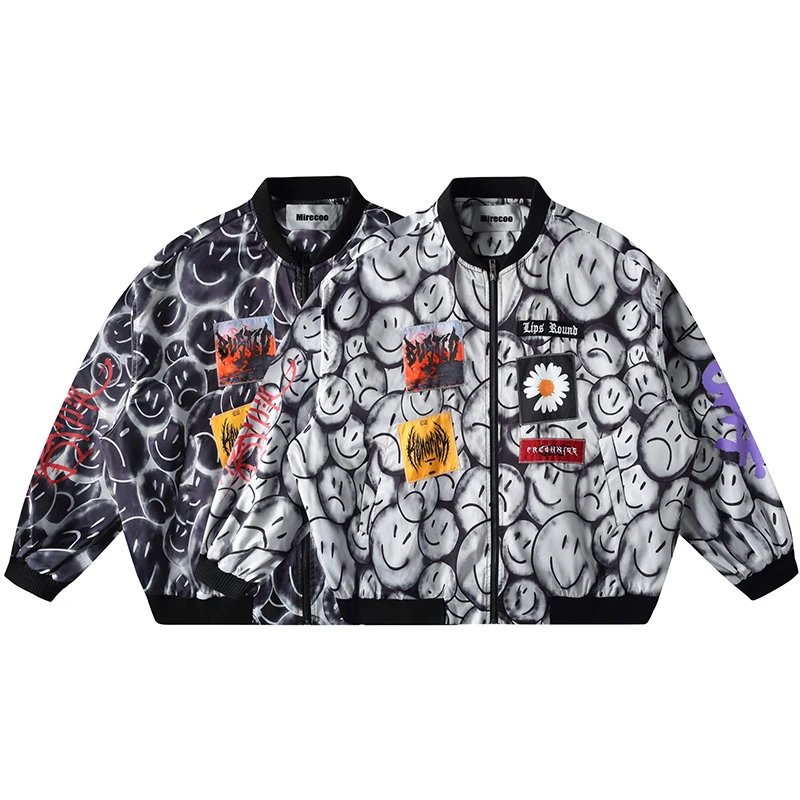 Куртка мужская хипстерская с принтом смайлика Повседневная ветровка в стиле хип