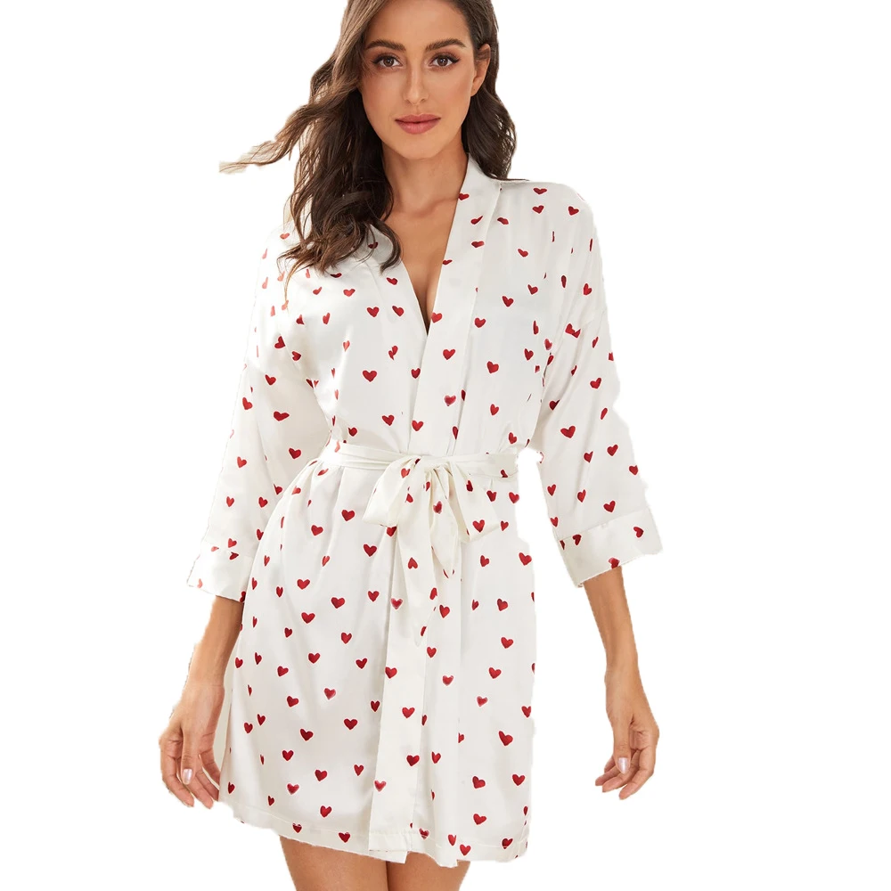 Leechee New Women's Bathrobes Night Dress Comfortable Home Clothes Sleepwear Pajamas Love Printing Nightclothes