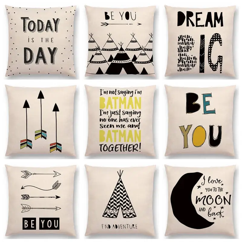 

Cute Animals Warm Words Letter Elephant Penguin Whale Tent Tribal Arrow Cactus Big Dream Colorful Cushion Cover Pillow Case