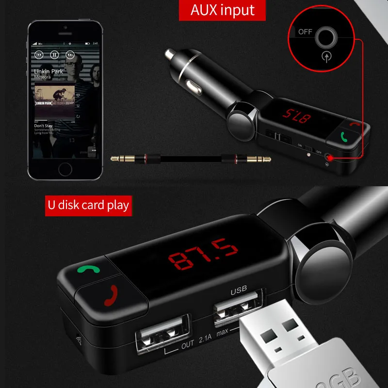Fm-передатчик Bluetooth автомобильный комплект fm-передатчик громкая связь Aux mp3-плеер