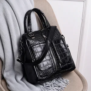 real split patent leather women handbag tote crocodile shoulder fanny bag shoulder luxury office ladies hand bag alligator red free global shipping