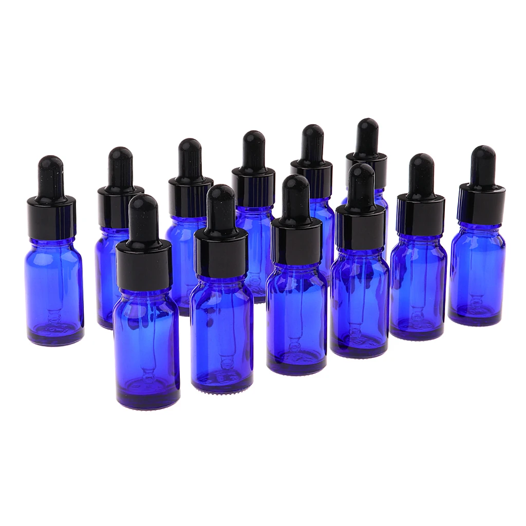 

12pcs Empty Essential Oil Bottle Glass with Eye Droppers 5/10/15ml Blue