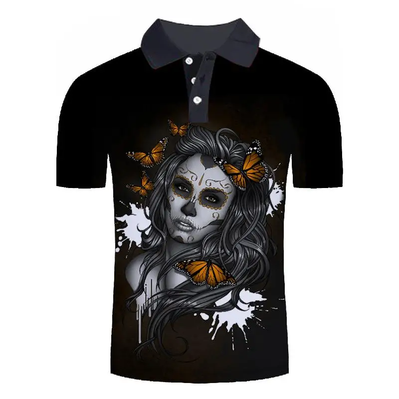 Мужская рубашка поло в стиле панк Женская Цветочная 3D печать Пекинская опера